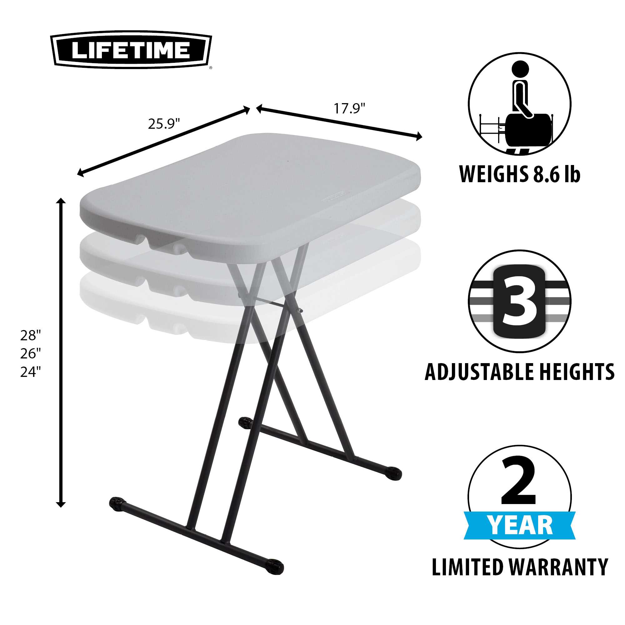 26-inch Personal folding table 66 x 46 cm / 3 height settings / light commercial