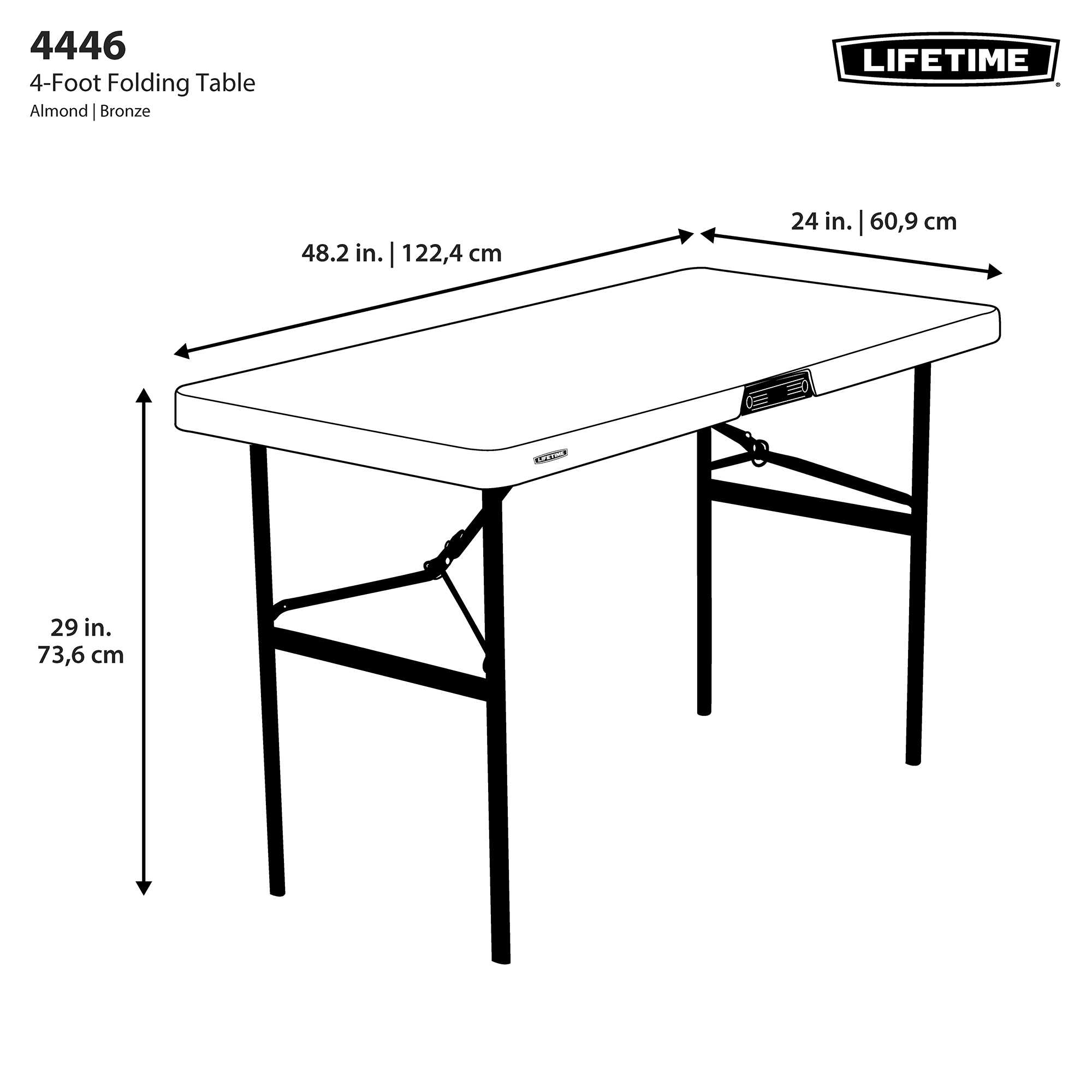 4ft Rectangular folding table (almond) 122cm / 4 people / NESTING light commercial